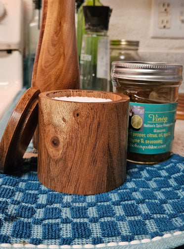Acacia wooden salt box