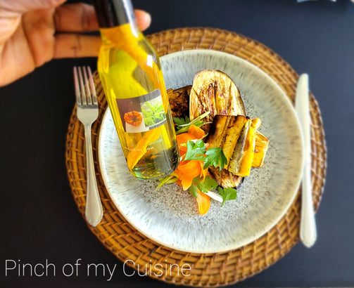 Vegan dish with Kreyol oil.