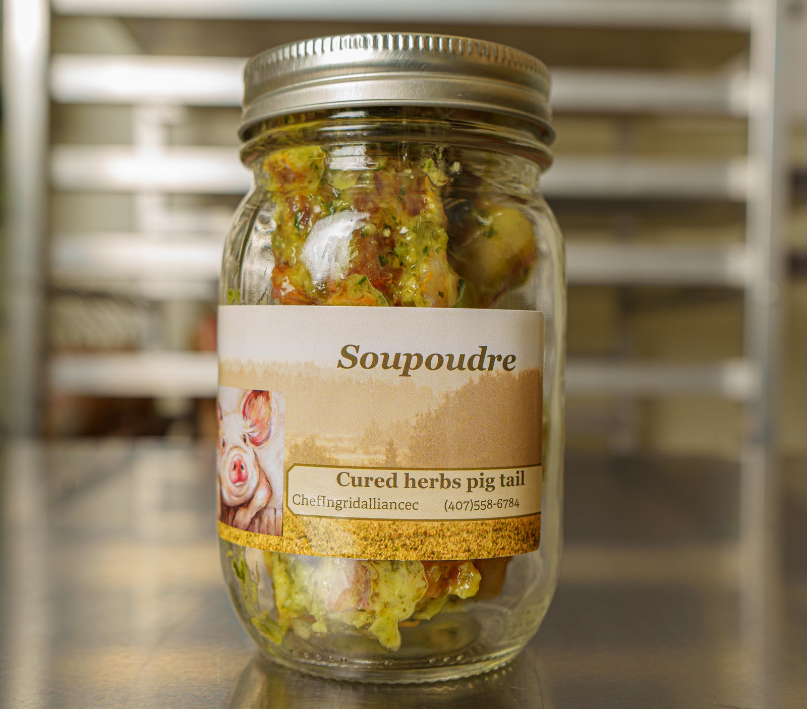 Soupoudre ke kochon (Cured herbs pig tail) (16ozjar)